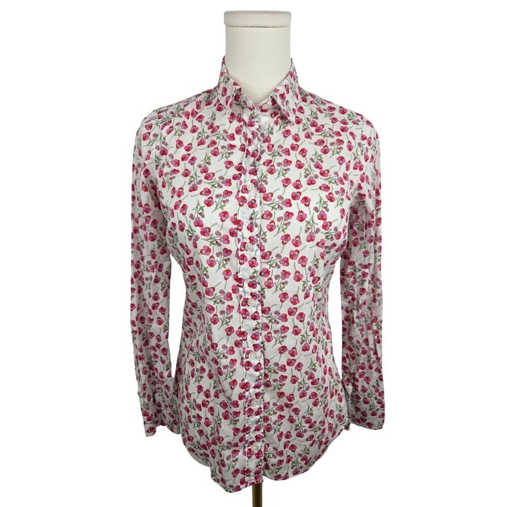 J. Crew Liberty Fabric Shirt Size 0 Long-Sleeve Button-Up Floral‎ Cotton Pink